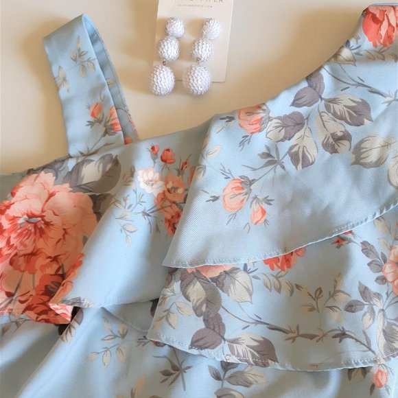 Women's Rose Floral Print Ruffle Hem Romper Short Sleeve Wide Leg Jumpsuit - Picture 11 of 13